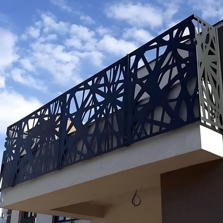 Detailed architectural metal railing on a building